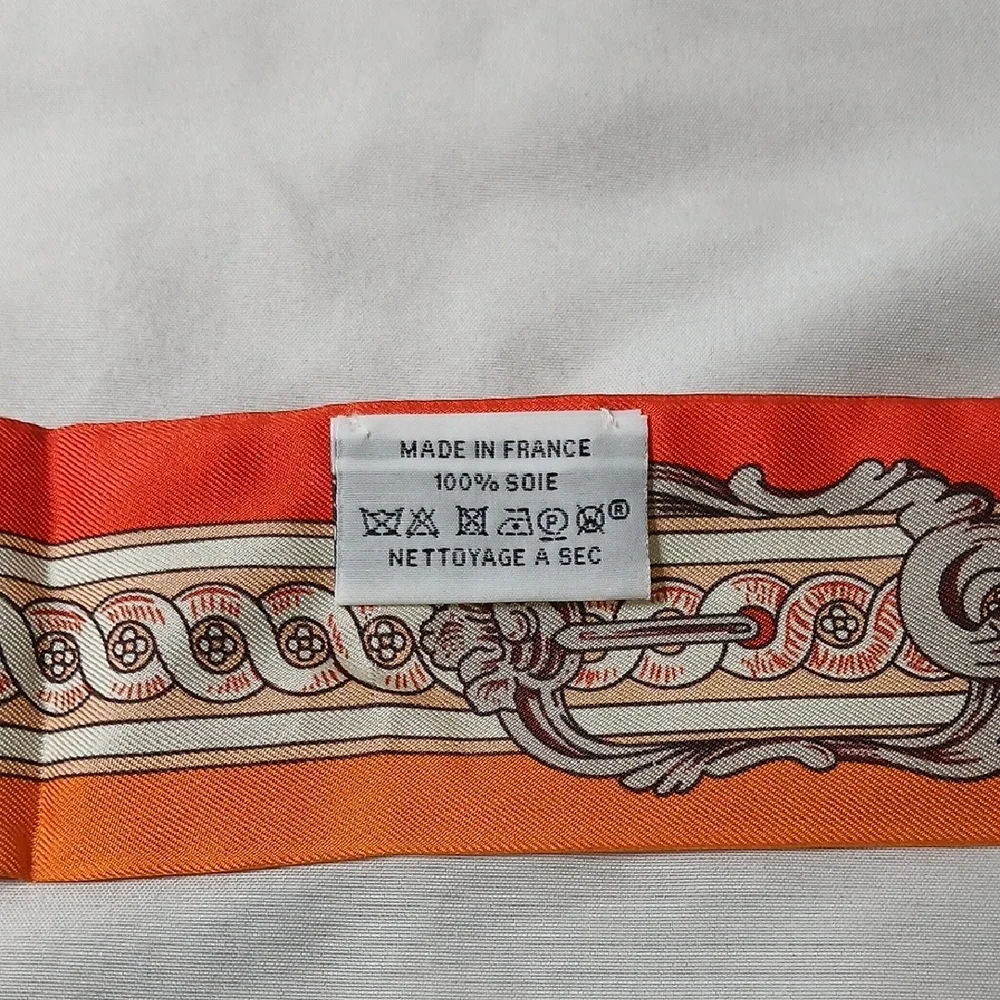 Hermes "Bride De Cour" Orange Twilly Scarf - Picture 4 of 5